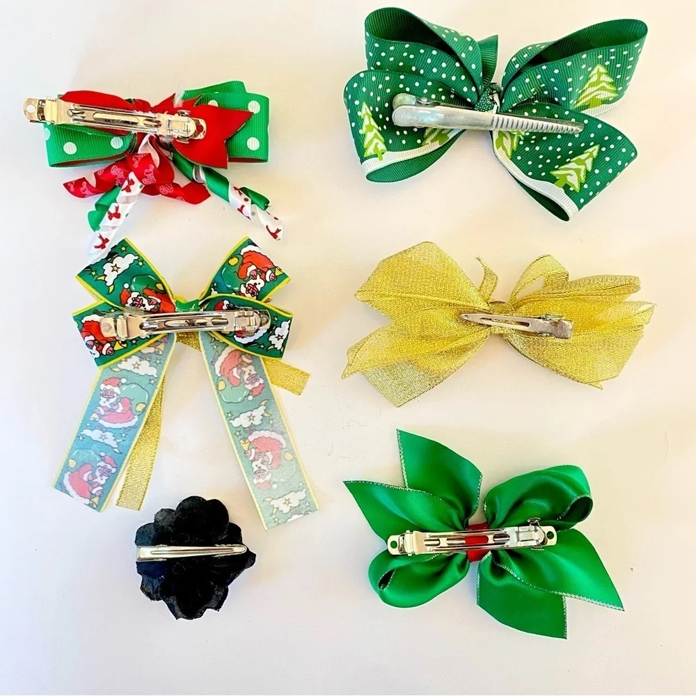 Little Girl’s 4” Holiday Christmas Hair Bows Bundle - Lot of 6